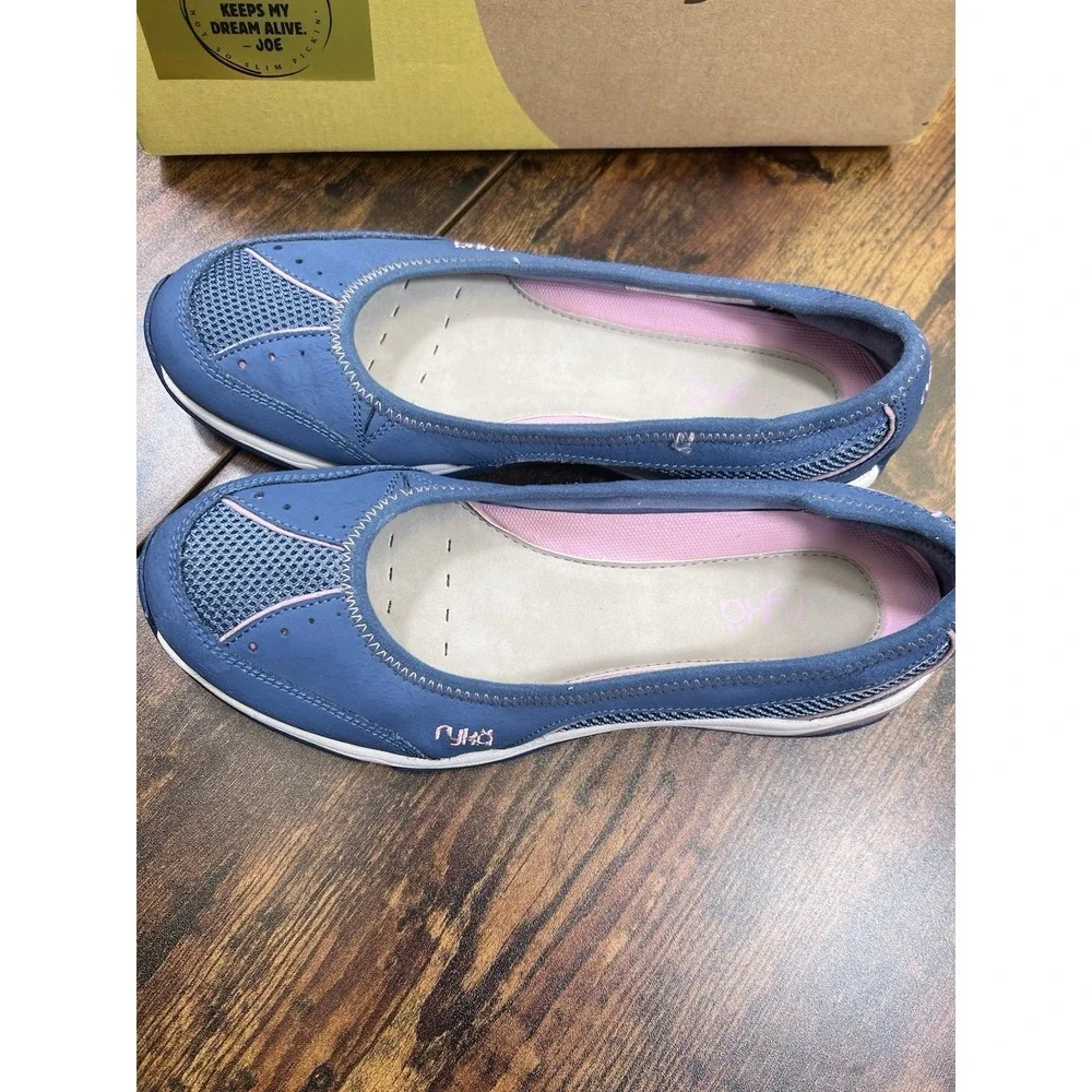 Ryka Tensile Slip On Blue Leather Fabric‎ Athletic Ballet Flats Womens Size 8.5